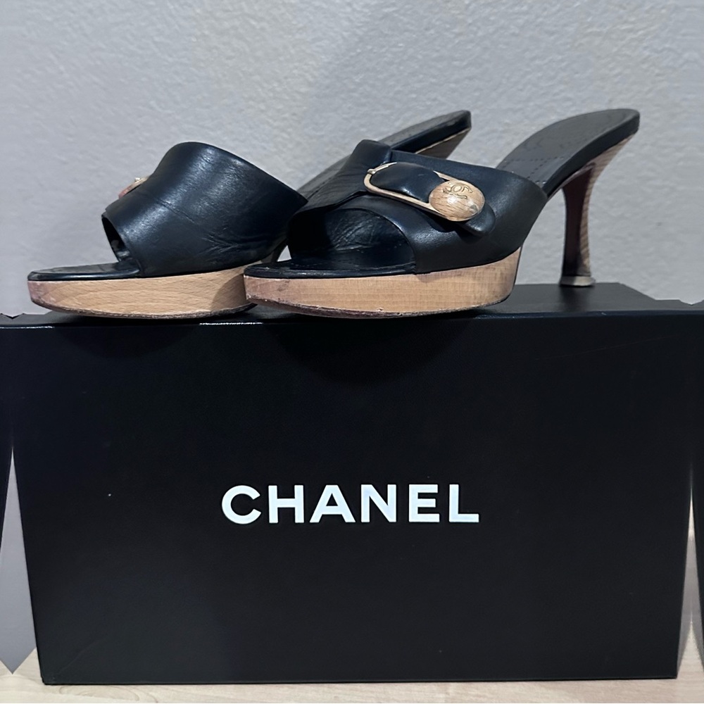 Authentic Chanel Wooden Mules with Chanel Box - Picture 2 of 13